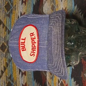 VTG 70s-80s Bull Shipper Denim White-Stitch Embroidered Patch Snapback.